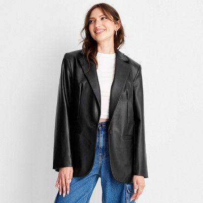 Women's Relaxed Fit Faux Leather Blazer - A New Day™ Black XS | Target