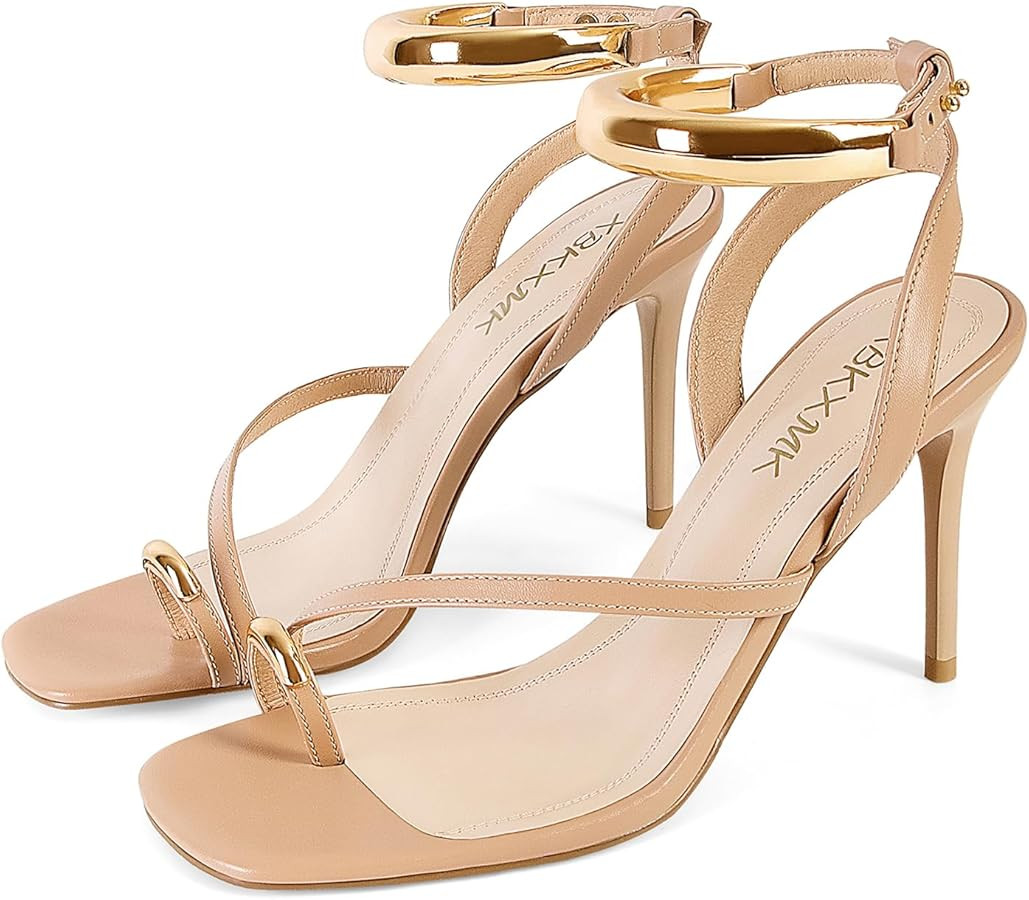 Strappy Heels for Women Toe Ring Sandals Slingback Stiletto Heels Summer Dressy Open Round Toe He... | Amazon (US)