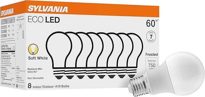 SYLVANIA ECO LED Light Bulb, A19 60W Equivalent, Efficient 9W, 7 Year, 750 Lumens, 2700K, Non-Dim... | Amazon (US)