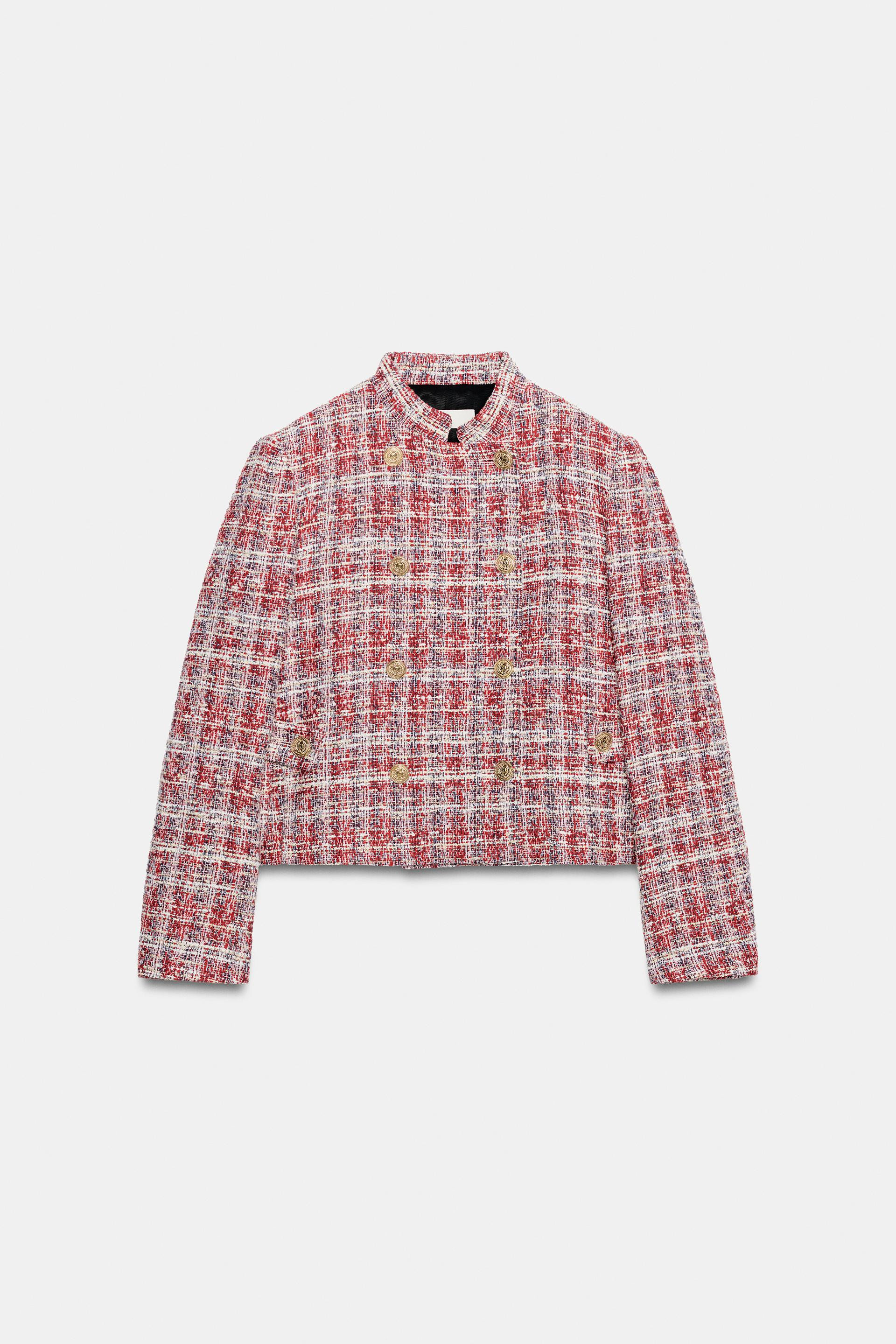 Zara - Textured Cropped Blazer - Ecru / Red - S - Woman | Zara UK