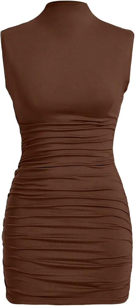 SOLY HUX Women's Mock Neck Mini Dress Cap Sleeve Ruched Sexy Bodycon Dresses | Amazon (US)