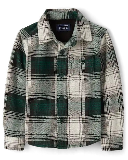 Baby And Toddler Boys Plaid Luxe Cozy Knit Button Up Shirt - green | The Children's Place