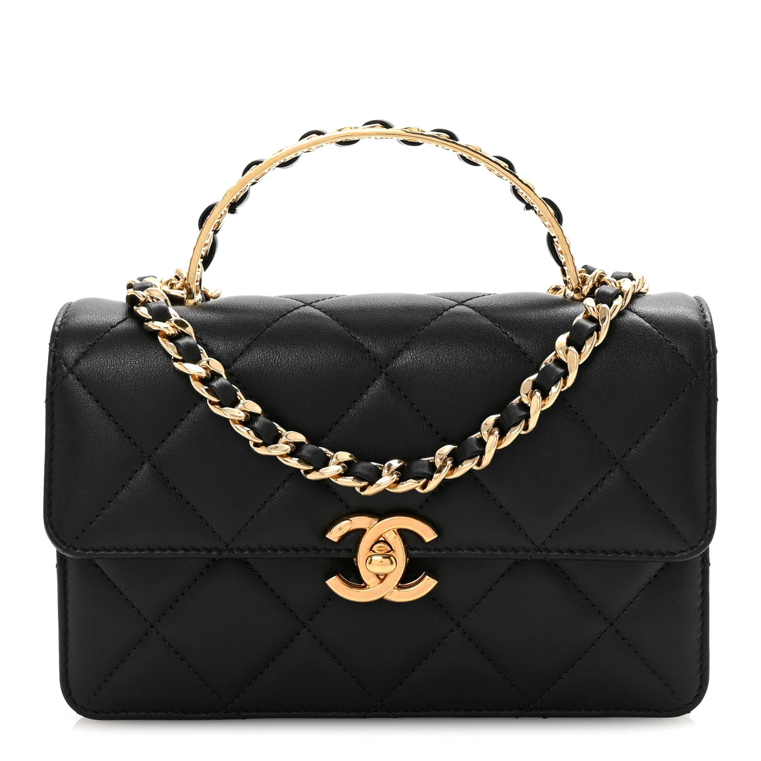 Chanel Shiny Calfskin Quilted Mini Metal Top Handle Flap Black 1727570 | FASHIONPHILE (US)