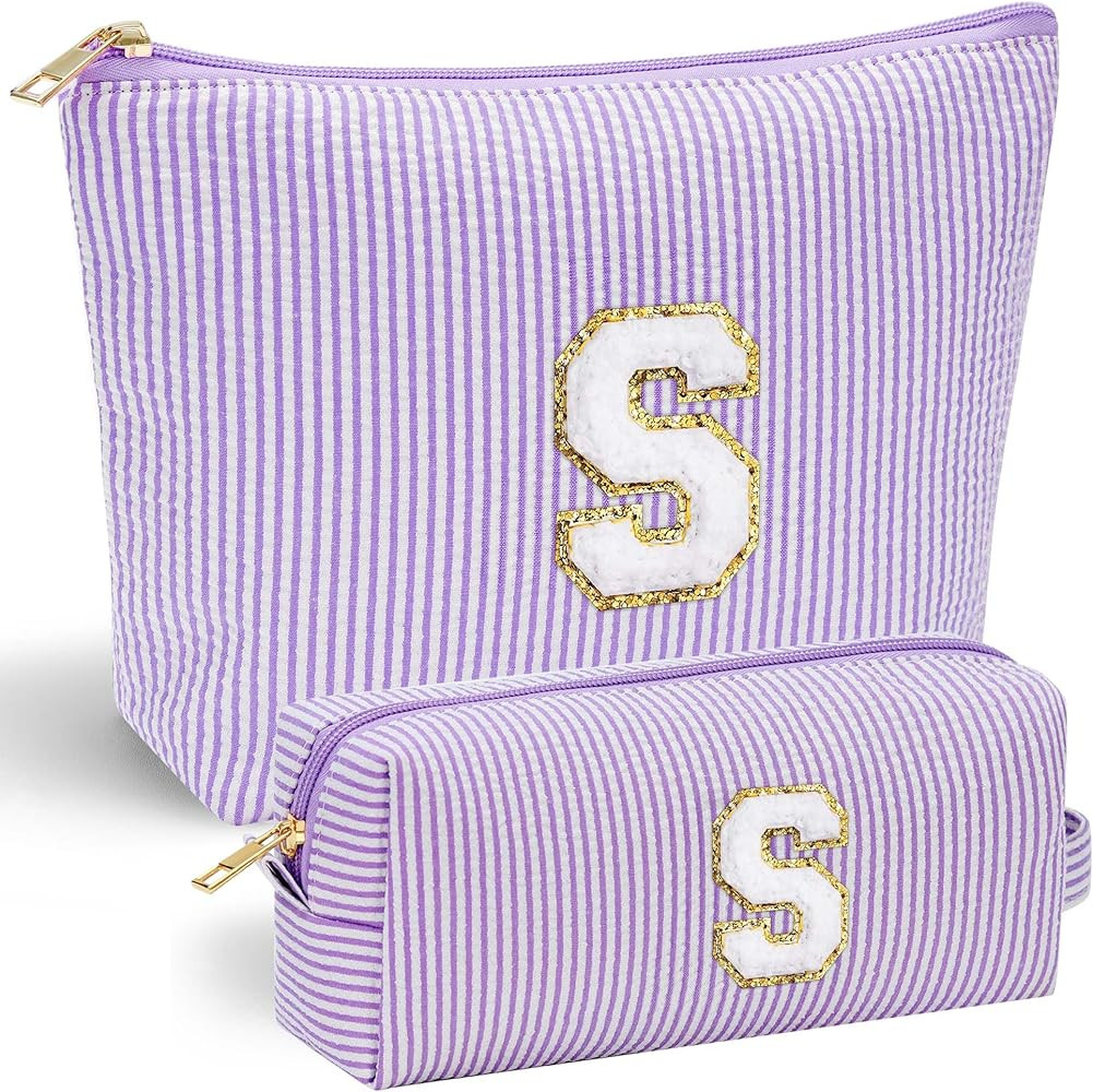 Preppy Stuff Tween Girls Gifts 2 Pieces Monogram Makeup Pouch Makeup Organizer Bag Beauty Bag Per... | Amazon (US)
