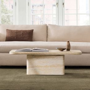 Royce Faux Travertine Pedestal Coffee Table (44") | West Elm (US)