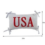 Lypsnake 4th of July Decorative Throw Pillow, Blue White Striped Lumbar Cushion with Red Embroide... | Walmart (US)