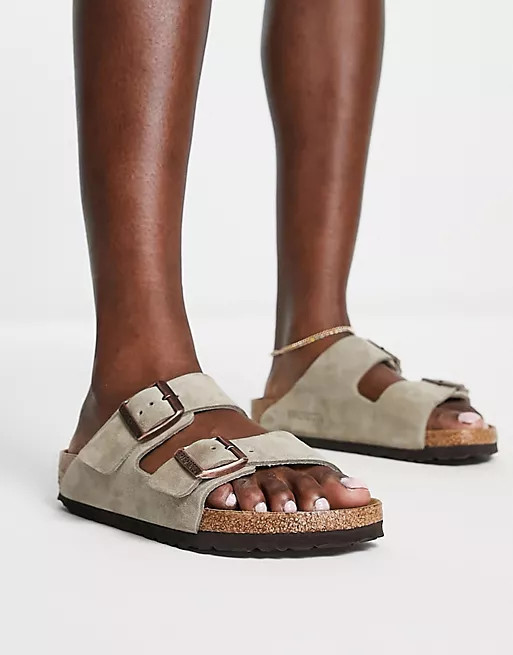 Birkenstock Arizona suede flat sandals in taupe | ASOS (Global)