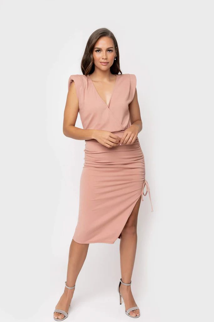 Sleeveless Surplice Ruched Cinched Dress | Gibson