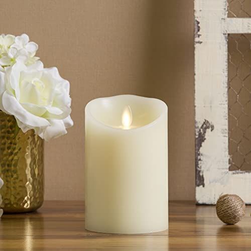 Luminara Moving Flame Pillar Flameless LED Candle, Scalloped Edge, Real Wax, Unscented - Ivory (4... | Amazon (US)