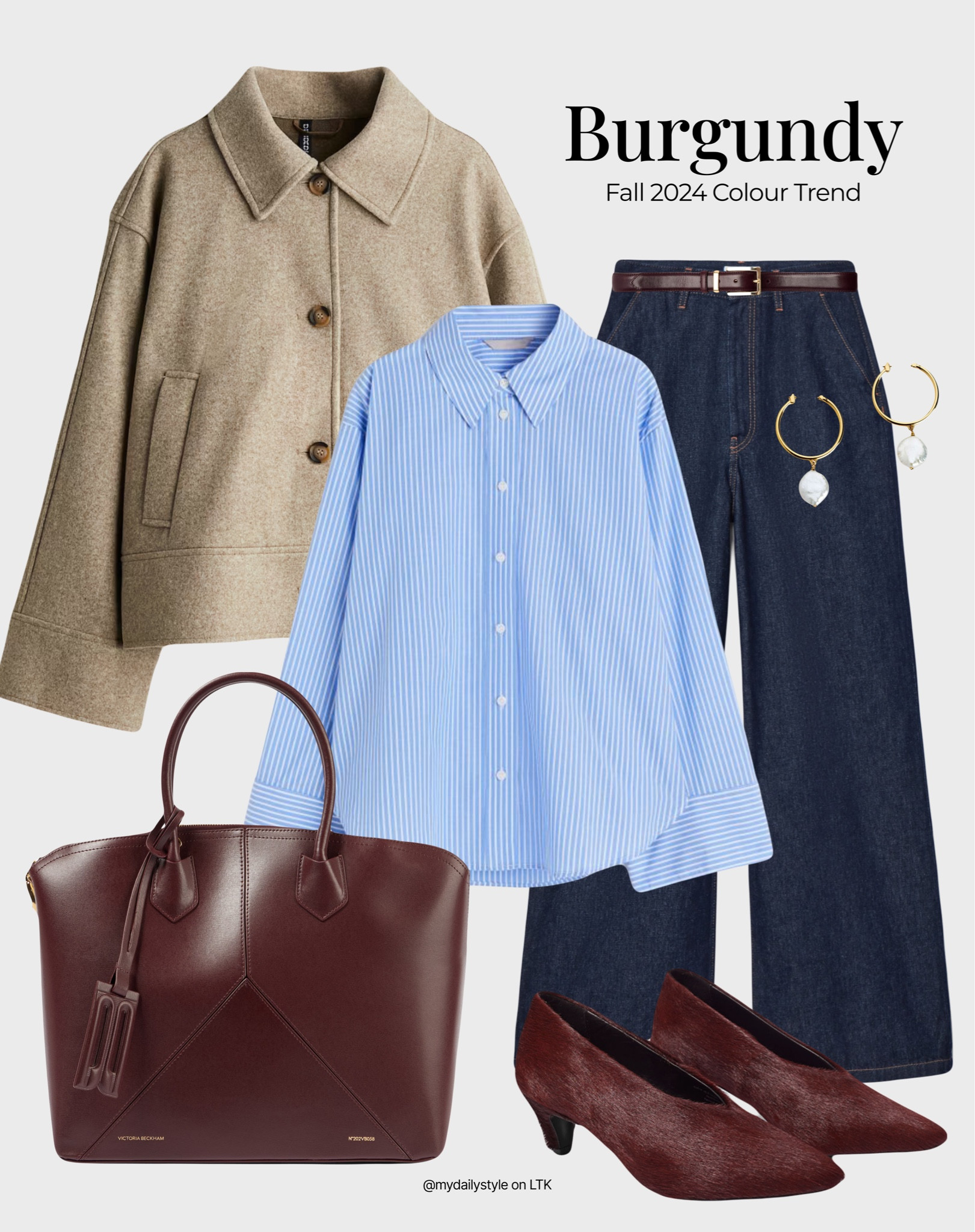 Burgundy will definitely be the biggest fall-winter 2024 colour trend! And I am so excited about it! Styling beige jacket, blue oxford shirt. Meanwhile, burgundy bag & shoes add a chic touch to the outfit.

Check out more styling ideas in my profile. 

Tags: burgundy, cherry red, chocolate brown, fall style, pre-fall, autumn style, fall outfit, autumn outfit, fall fashion, autumn fashion, easy styling, simple everyday look, chic & basic outfit, Parisian look, casual outfit, capsule wardrobe, office look, brunch style, high street. 

#LTKautumn #LTKbag #LTKstyletip