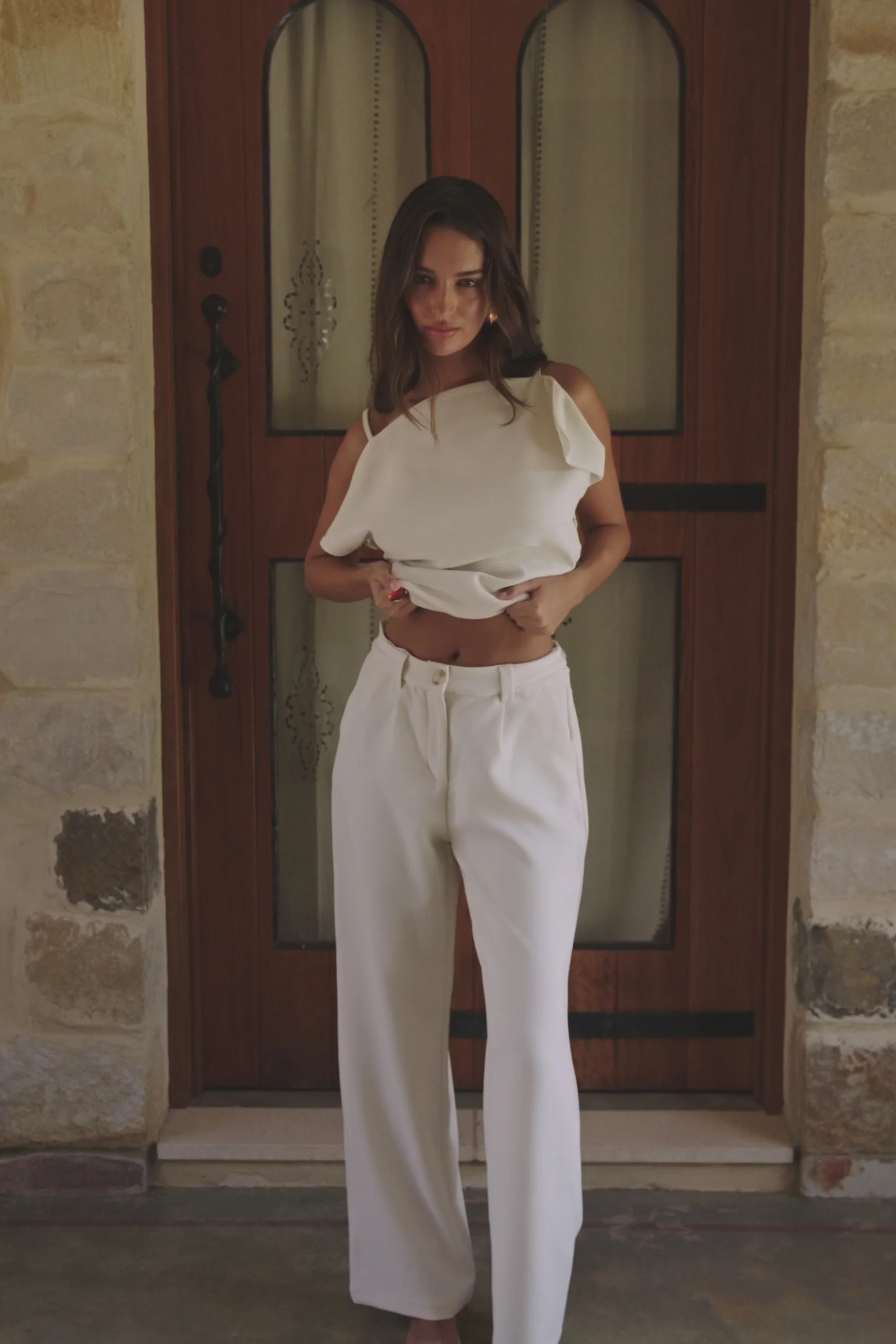 Ivory Suiting Flared Naomi Trouser Pants | Sabo Skirt US