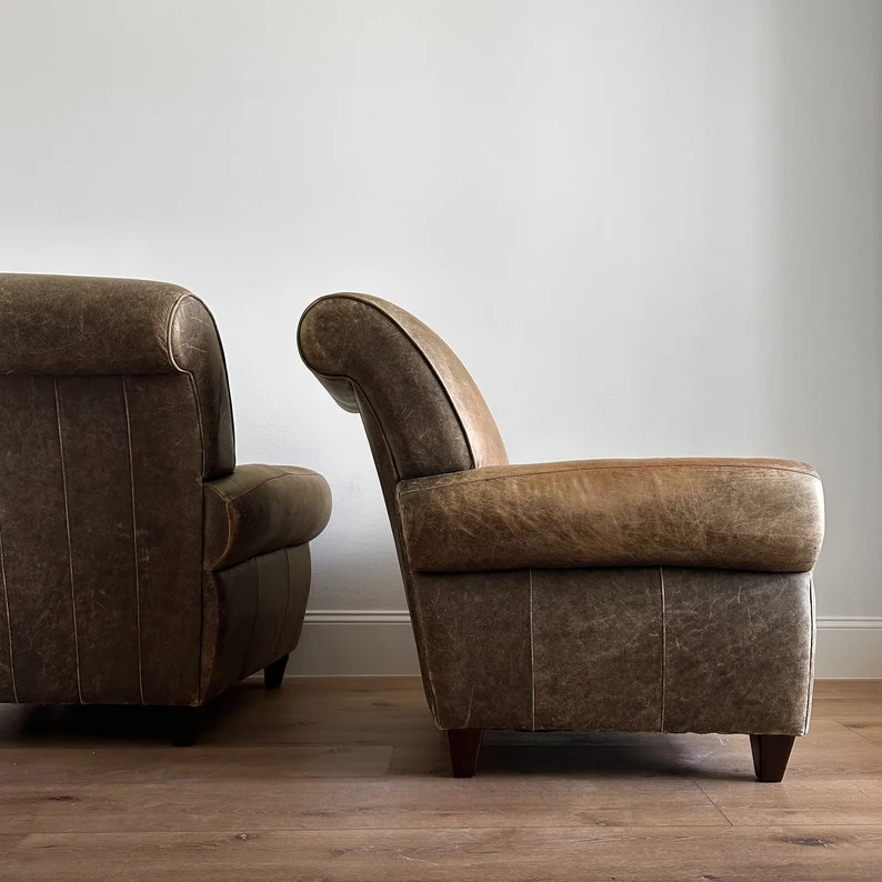 Pair of Vintage Leather Club Chairs - Etsy | Etsy (US)