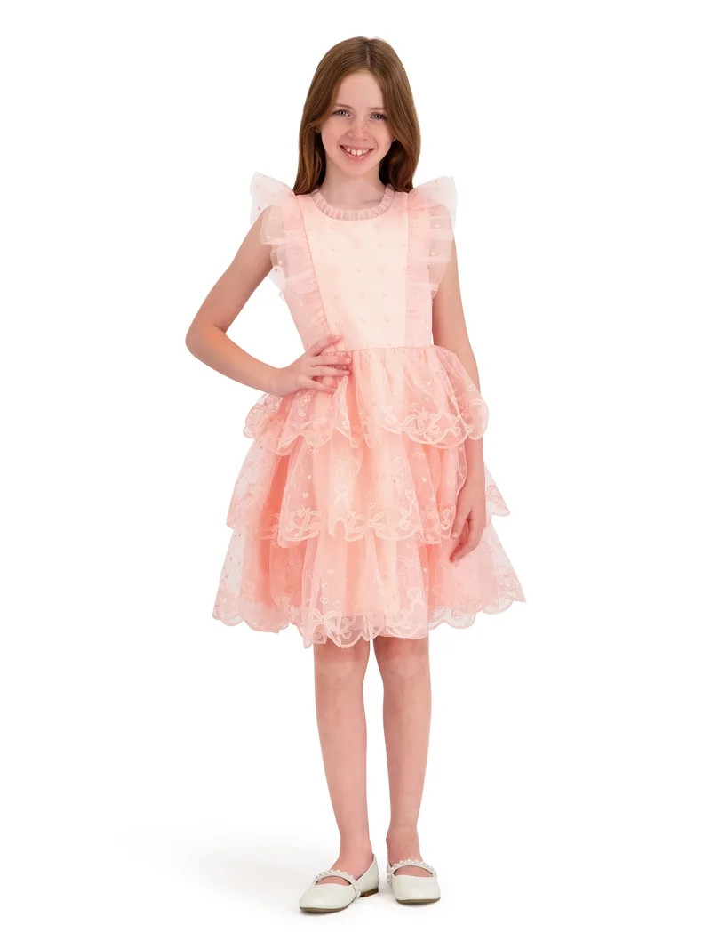 Kensie Girl Sleeveless Embroidered Tiered Scallop Dress, Sizes 4-16 | Walmart (US)