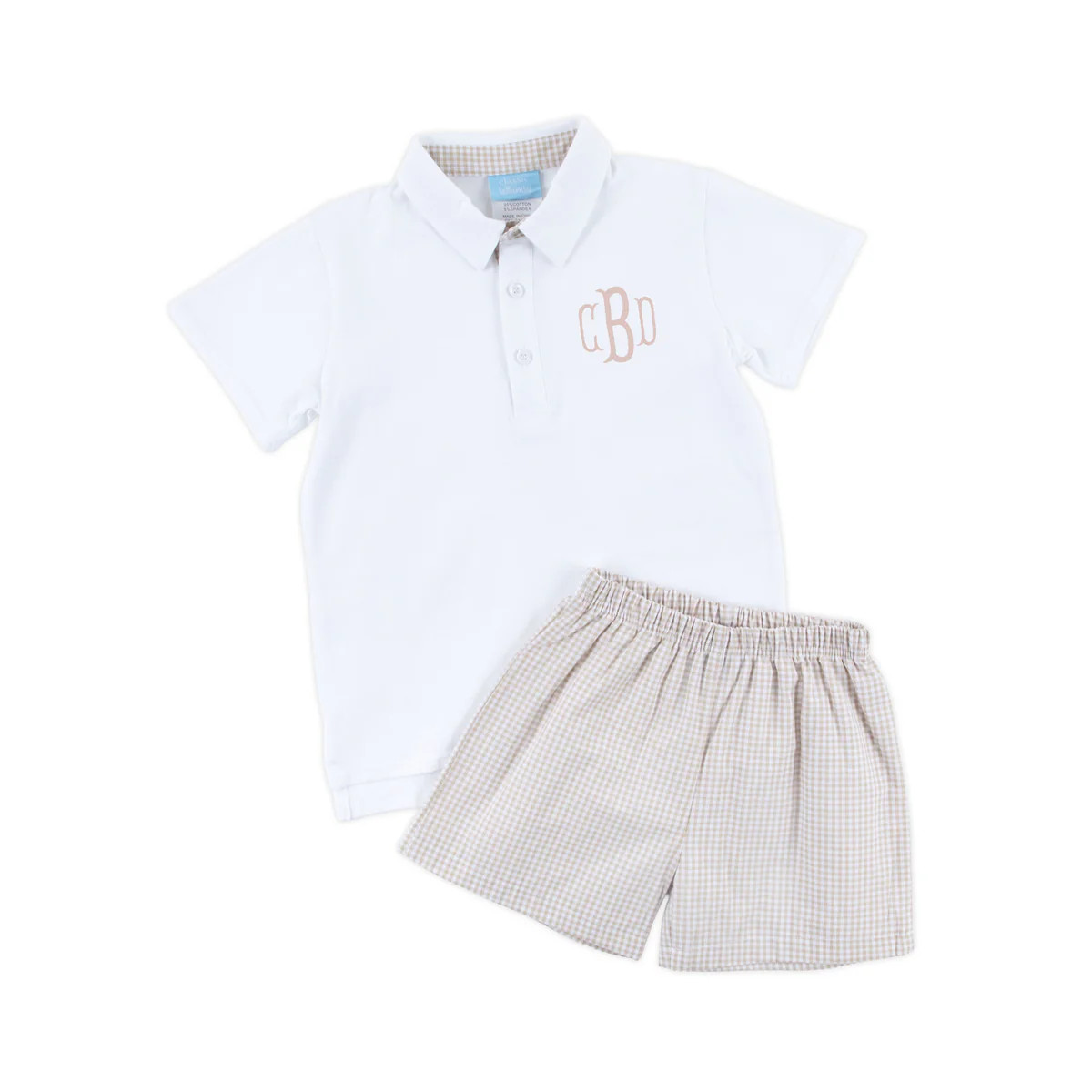 Khaki Gingham Polo Short Set | Classic Whimsy