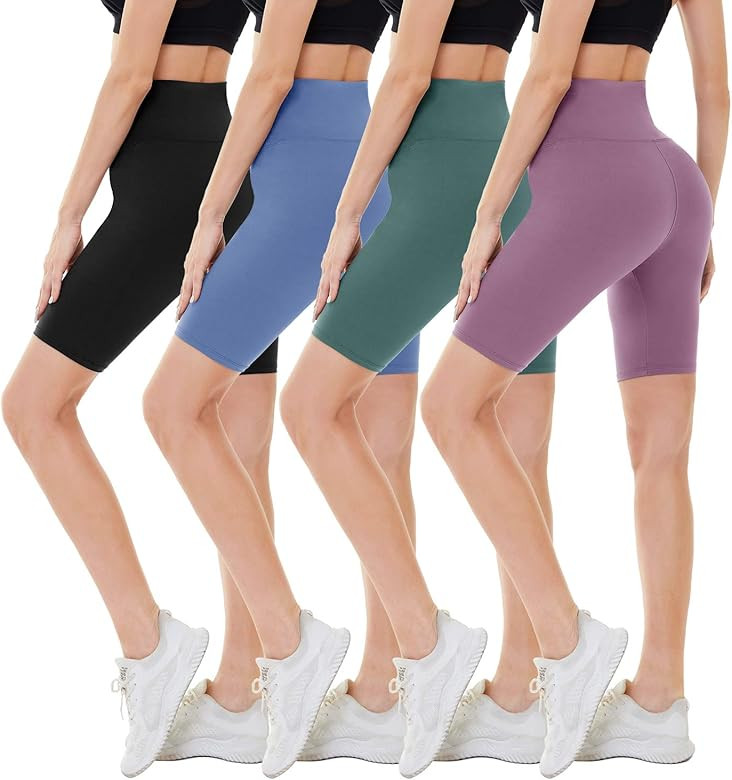 CAMPSNAIL 4 Pack Biker Shorts for Women – 8" High Waist Tummy Control Workout Yoga Running Compressi | Amazon (US)