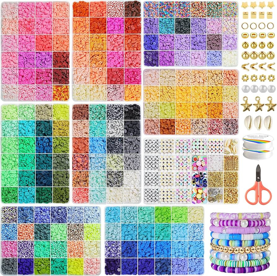 Redtwo 30000 Pcs Clay Beads Bracelet Making Kit, 9 Boxes 192 Colors Friendship Bracelet Kit Flat ... | Amazon (US)