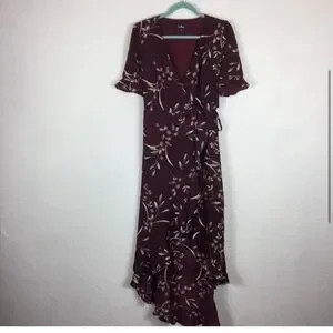 NWT Lulu’s Wild Winds Burgundy Floral Print High-Low Wrap Dress Size XS | Poshmark