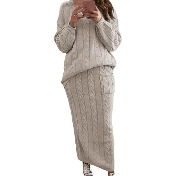 utcoco Womens Sweater Sets Winter Chunky Cable Knit 2 Piece Outfits Sweater Skirt Set | Amazon (US)