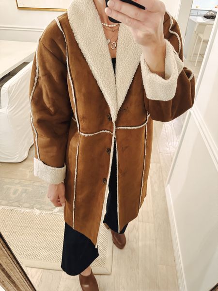 Cute faux suede Sherpa lined coat from target on sale 30% off right now with target circle deal! runs tts. Wearing size xs. Target fall fashion. Target outfit. Target style. Target coat  

#LTKfindsunder100 #LTKsalealert #LTKfindsunder50