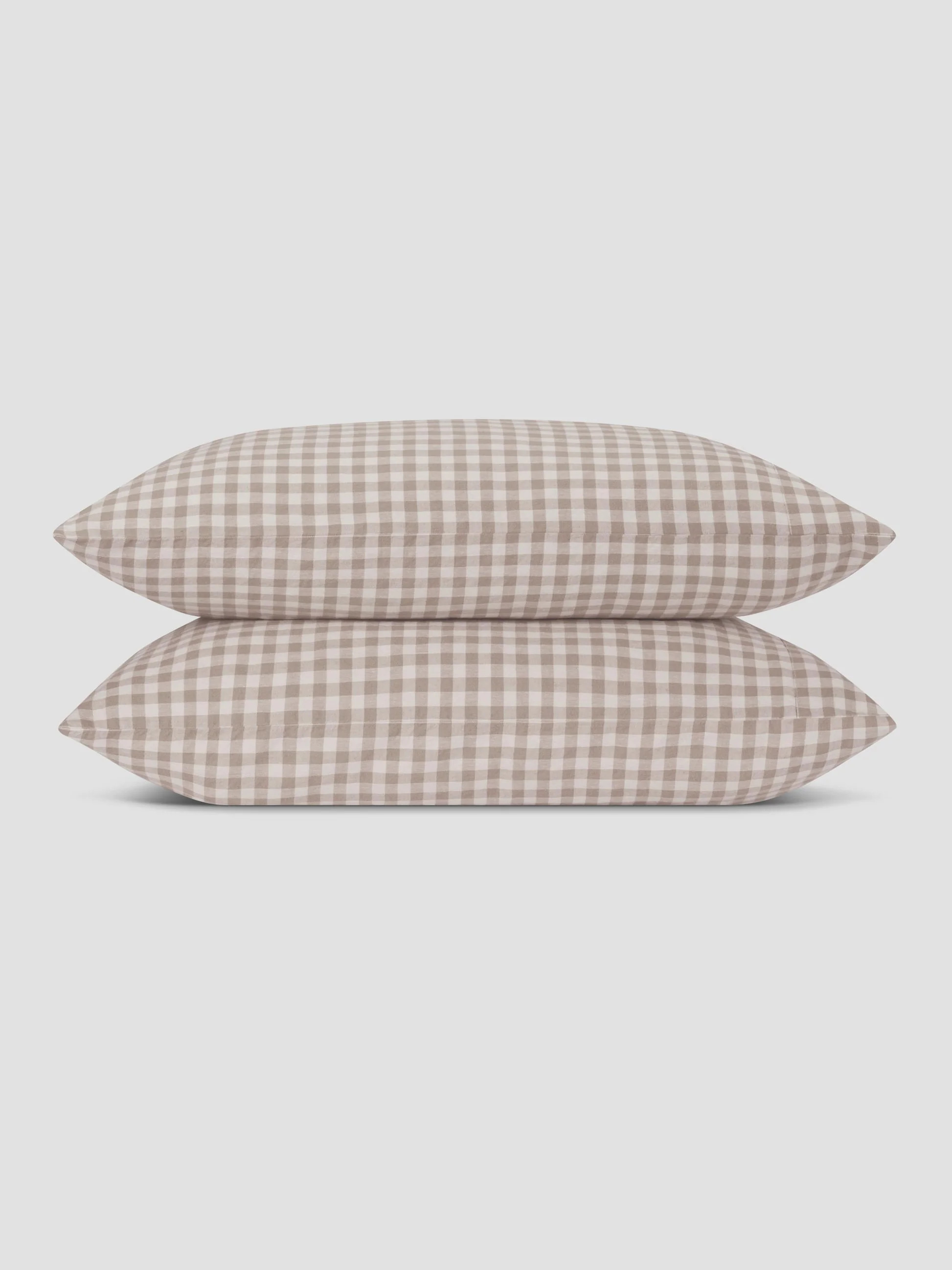 Mushroom Gingham Linen Blend Pillowcase (Pair) | Piglet
