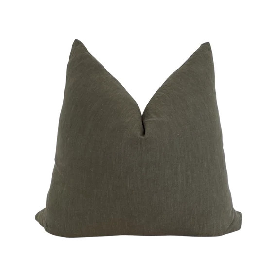 Solid Dark Olive Green Linen Cotton Blend Throw Pillow Cover - Etsy | Etsy (US)