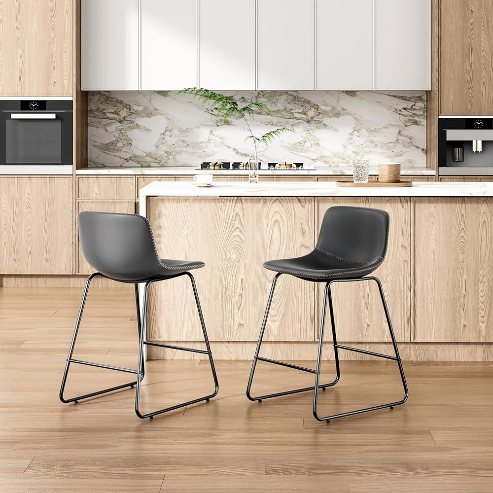 Counter Height Chairs Faux Leather Bar Stools Set of 2,Urban Armless Dining Chairs with Metal Leg... | Amazon (US)