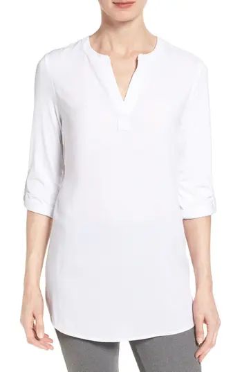 Women's Pleione Split Neck Roll Sleeve Tunic, Size X-Small - White | Nordstrom