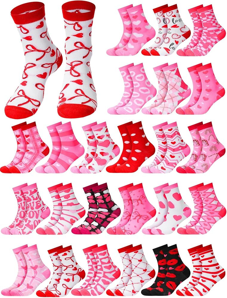 Shinymoon 24 Pairs Valentine's Day Socks for Women Pink Heart Crew Socks Funny Novelty Love Heart... | Amazon (US)