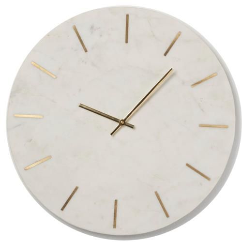 Brynn White Stone Gold Inlay Design Modern Wall Clock | Kathy Kuo Home