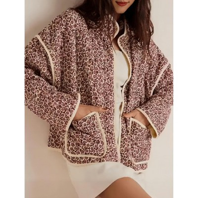 Women Quilted Floral Print Jacket with Pockets | Target