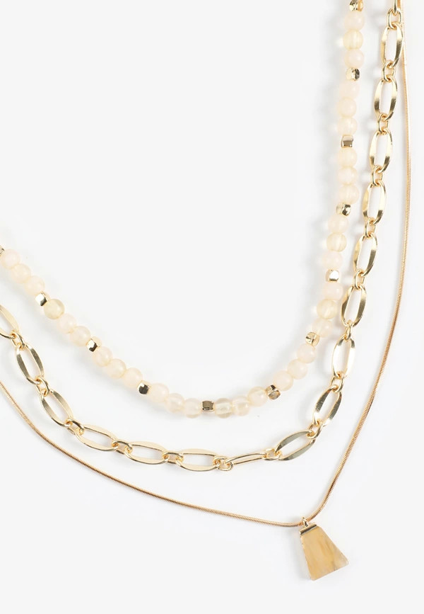 Neutral Beaded Layered Necklace | Maurices