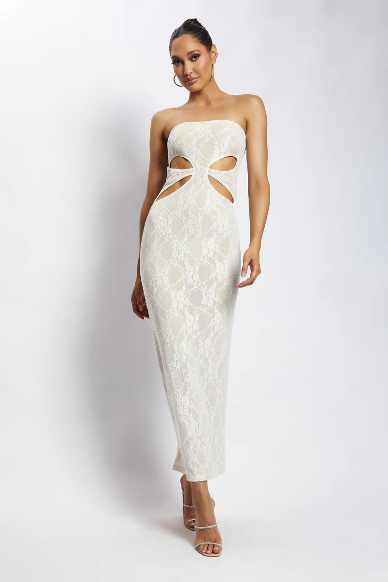 Krista Cut Out Bandeau Maxi Dress - Nude | MESHKI US