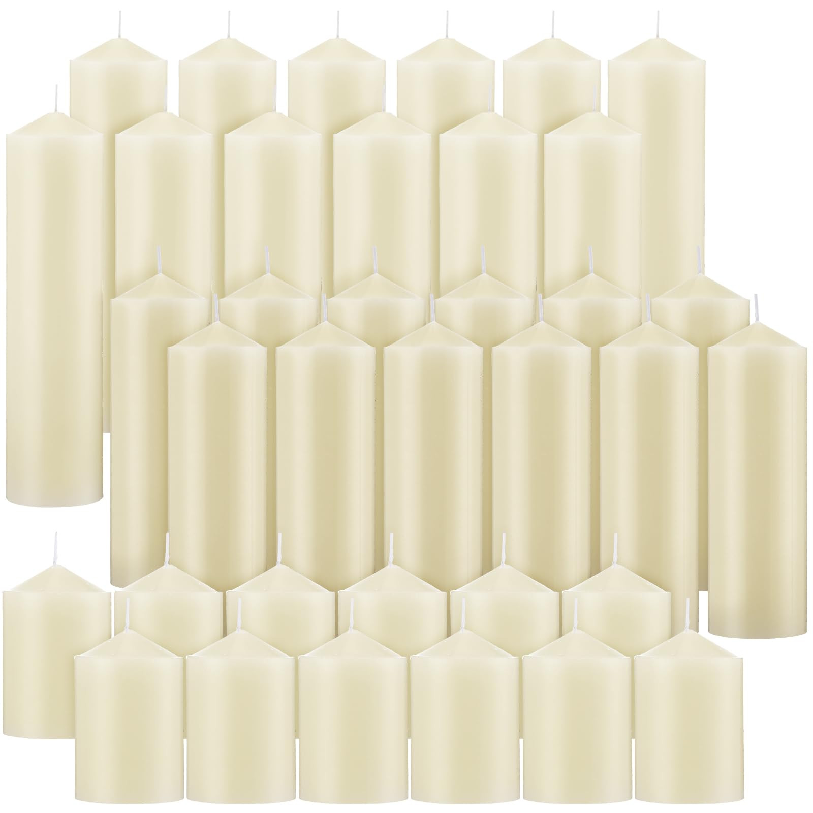 MTLEE 36 Pcs Pillar Candles Bulk Set of 3 Long Burning Wax Pillar Candles 2 in x 3, 6, 8 Inch Dri... | Amazon (US)