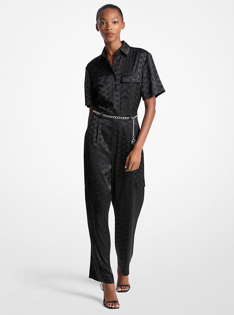 Logo Jacquard Satin Belted Jumpsuit | Michael Kors US