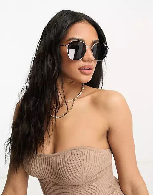 Quay Australia Jezabell round sunglasses in gold/smoke | ASOS (Global)