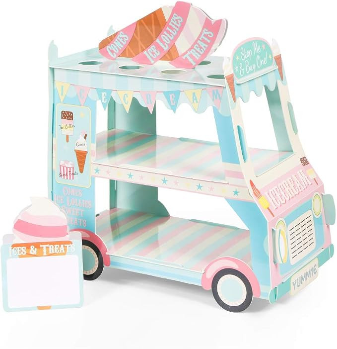 Van Cake Stand - Baby Shower, Birthday Party Supplies Table Centerpiece Decor - 3 Tier Ice Cream ... | Amazon (US)