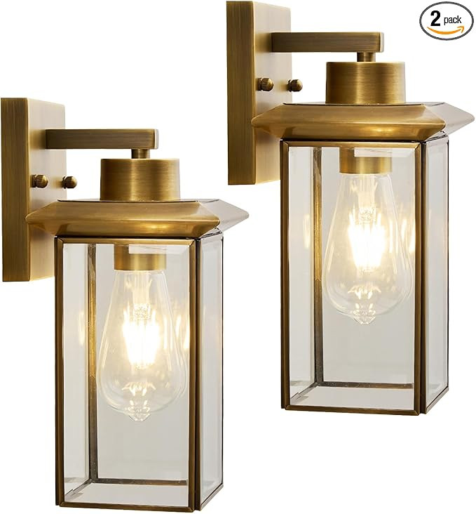 Brass Outdoor Wall Light Fixtures, Exterior Waterproof Lanterns, Porch Wall-Mounted Lights with E... | Amazon (US)