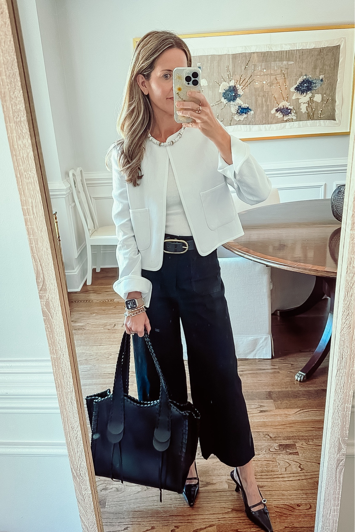 Anthropologie Colette pants styled for work.

Cute white cropped jacket layered over a target tank.

Workwear work outfits 

#LTKWorkwear #LTKOver40 #LTKStyleTip