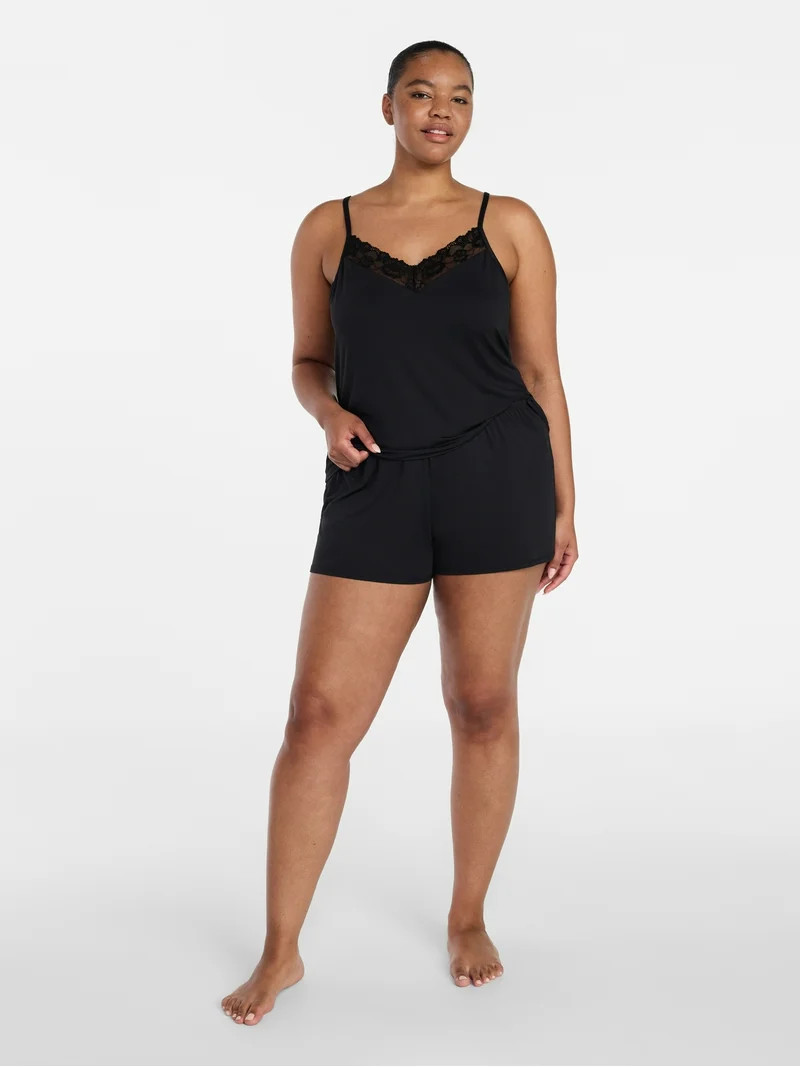 Joyspun Women’s Dreamy Soft Collection Lace Trim Knit Cami and Shorts Set, Sizes XS-3X | Walmart (US)