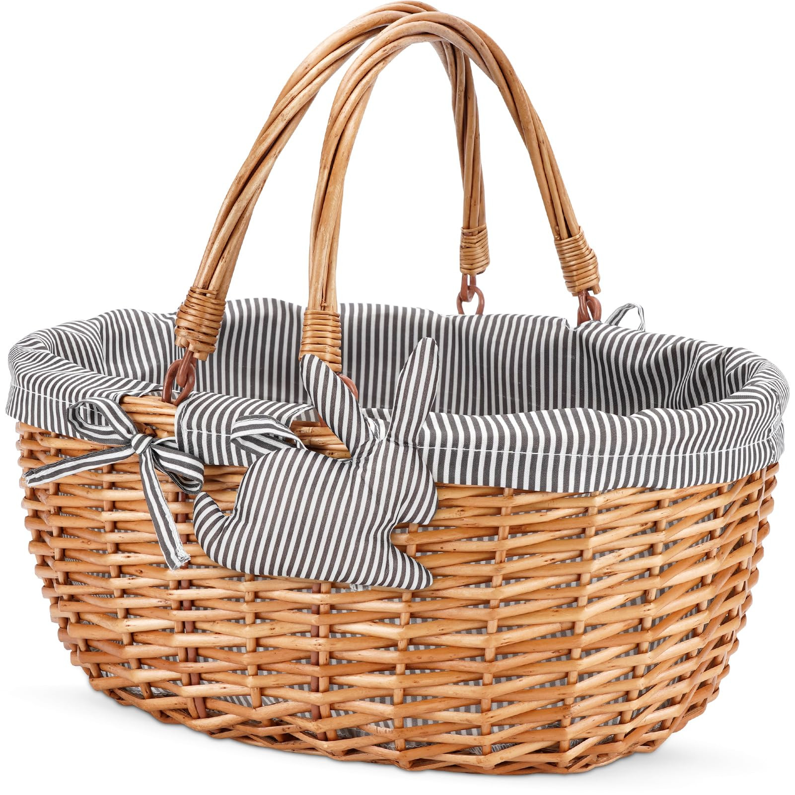 G GOOD GAIN Oval Picnic Basket with Folding Handles, Willow Hand Woven Shopping Basket, Bath Stor... | Amazon (US)