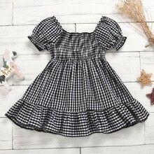 Toddler Girls Shirred Ruffle Hem Gingham Dress | SHEIN