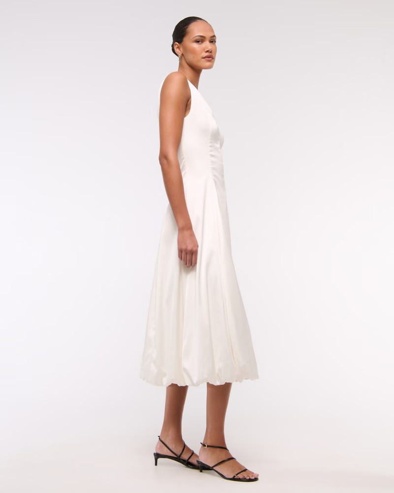 Plunge Bubble Hem Midi Dress | Abercrombie & Fitch (US)