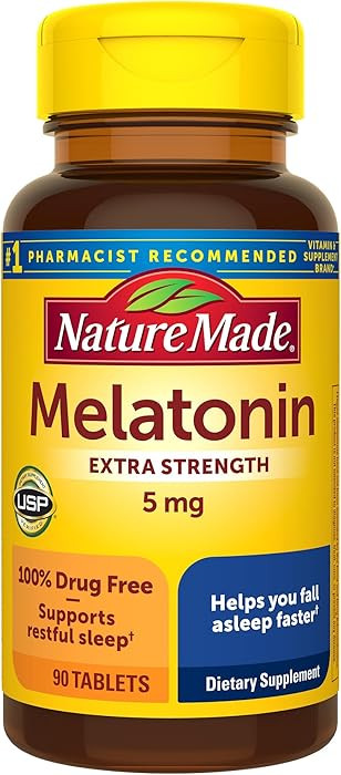 Nature Made Melatonin 5mg Tablets Extra Strength, 100% Drug Free Sleep Aid for Adults, 90 Tablets... | Amazon (US)