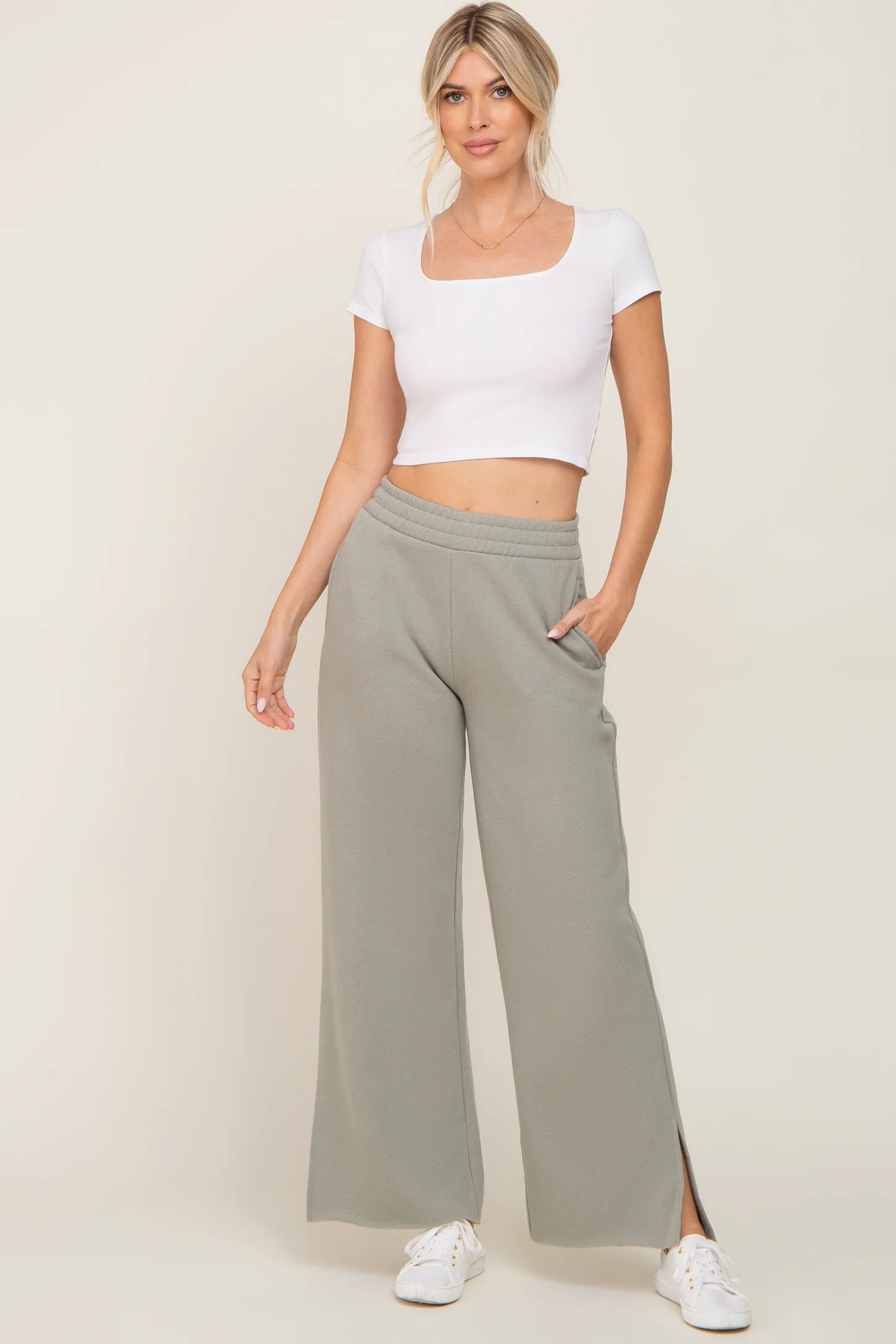 Sage Soft Wide Leg Side Slit Sweatpants | PinkBlush Maternity