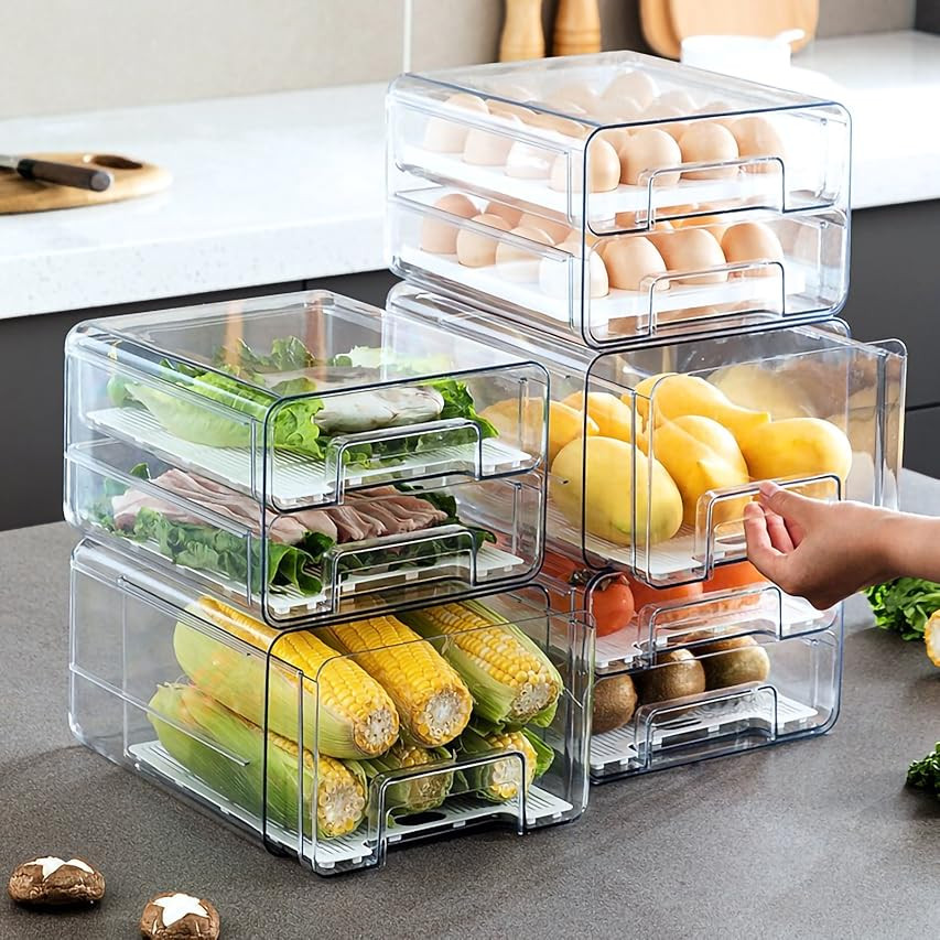 LALASTAR 2 Pack Fridge Organizer with Pull-out Drawer, Stackable Freezer Organizer Bin, Pantry Organ | Amazon (US)