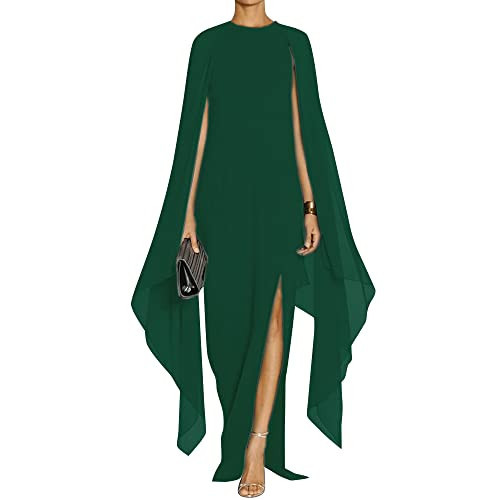 MAYFASEY Women's Flowy Dress Long Sleeve Front High Split Solid Evening Maxi Party Dresses for Wedding Guest Dark Green XXL | Amazon (US)