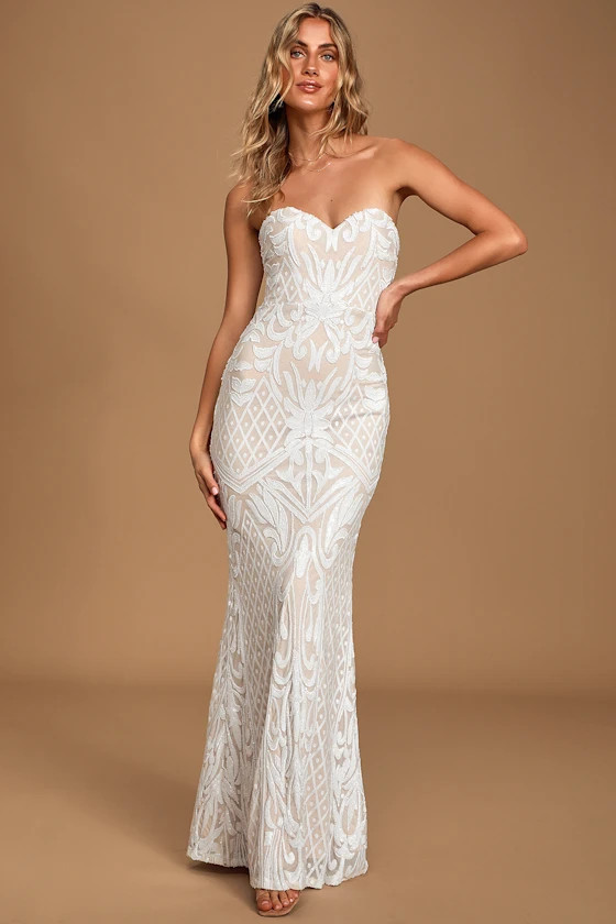 Olivia White Sequin Strapless Maxi Dress | Lulus (US)