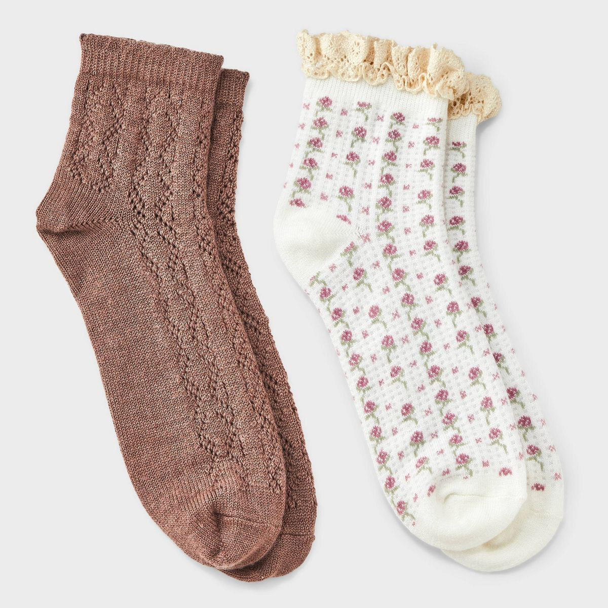 Women's Floral Lace and Pointelle 2pk Ankle Socks - Auden™ 4-10 | Target