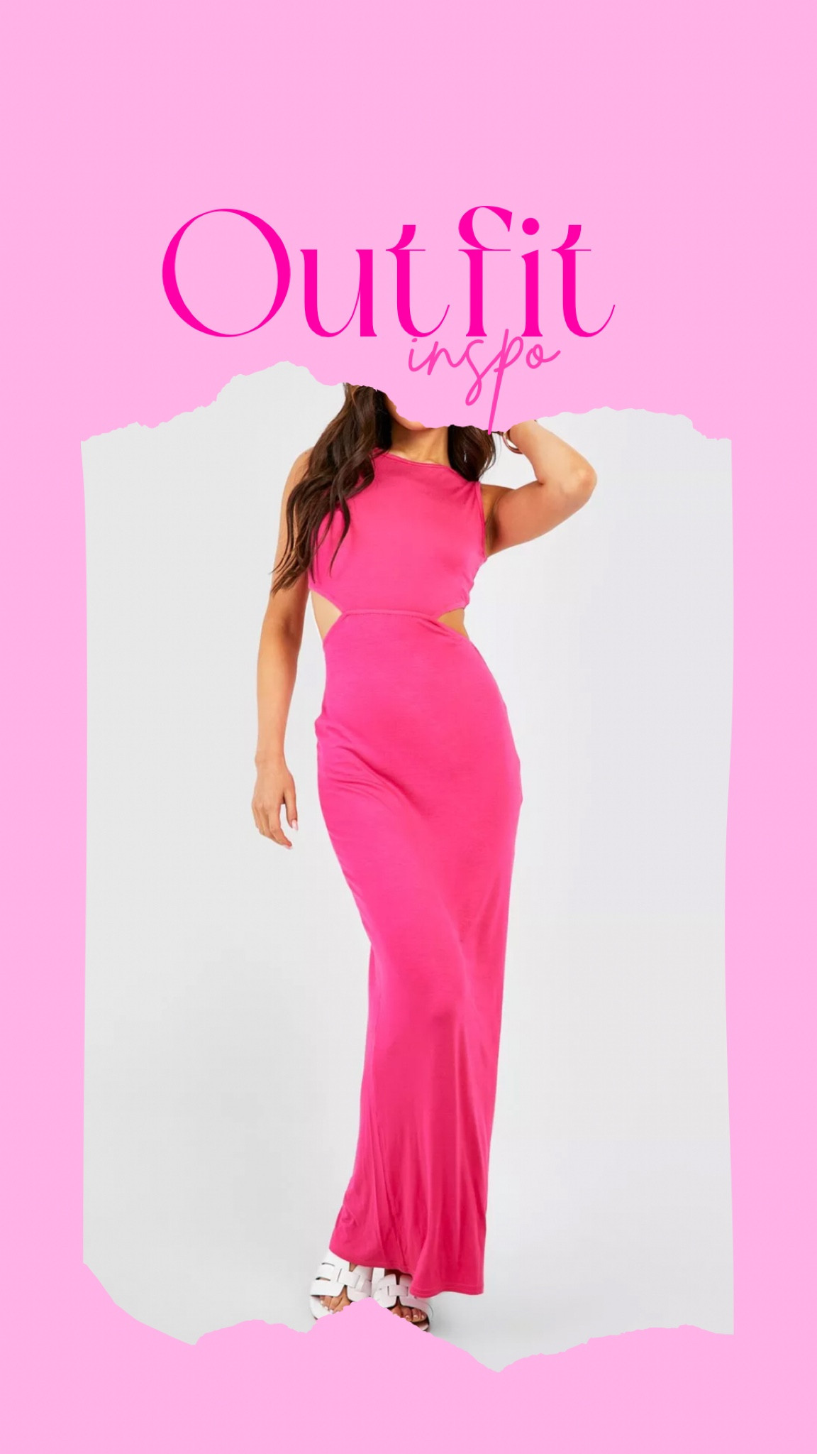 Barbie Aesthetic | Boohoo Pink Cut-Out Maxi Dress | Summer Vacation Outfit Ideas | Comfortable White Sandals

#LTKunder50