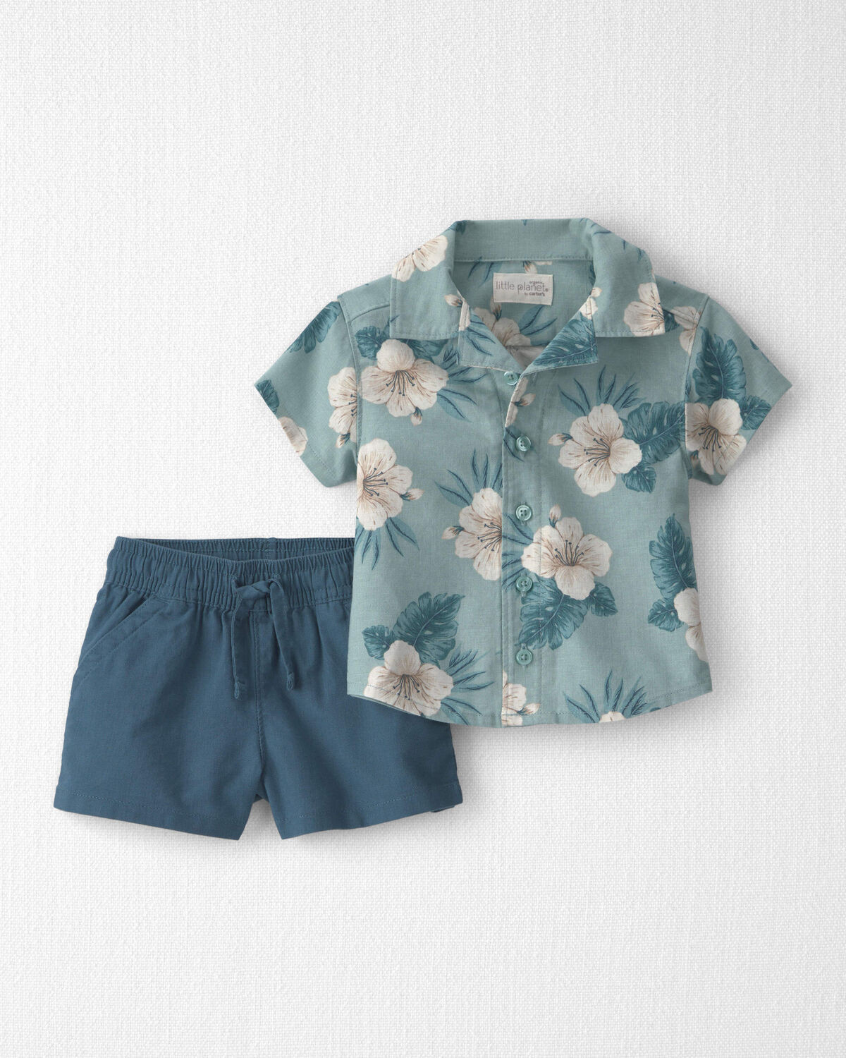 Baby Boy 2-Piece Linen Top & Short Set Made with Organic Cotton in Blue Hibiscus | Carter's Inc